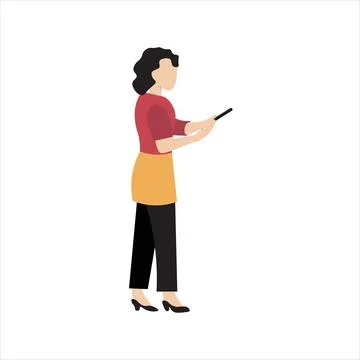 Flat Vector Illustration of Woman Using Smartphone Standing Alone Illustrazione stock