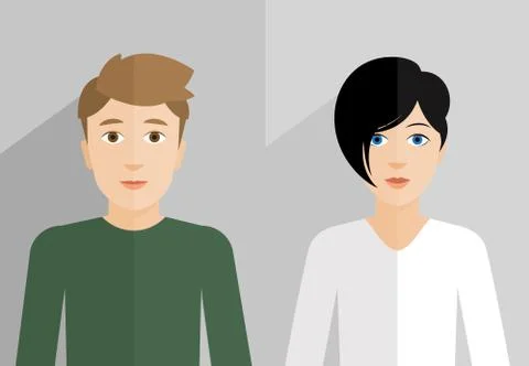 Flat vector illustration of womans and mans face close up. Stock Illustration