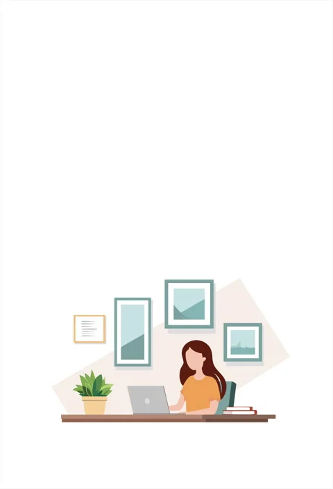 Flat vector illustration of a workspace with a laptop and diagrams Stock Footage 342718200