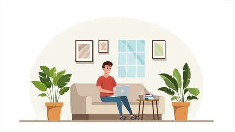 Flat vector illustration of a workspace with a laptop and diagrams7 1 Stock Footage 342718259