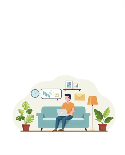 Flat vector illustration of a workspace with a laptop and diagrams7a Stock Footage 342718288