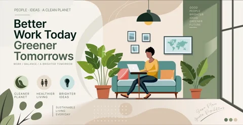 Flat vector illustration of a workspace with a laptop and diagrams Stock Footage 345598519