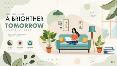 Flat vector illustration of a workspace with a laptop and diagrams Stock Footage 345720941