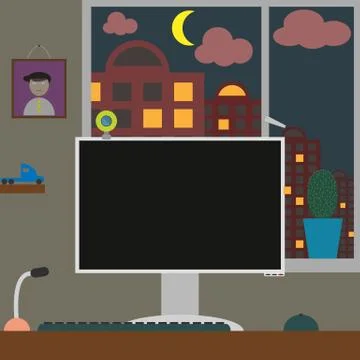 Flat vector illustration workspace. room with home Stockillustratie