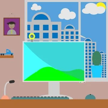 Flat vector illustration workspace. room with home Stock Illustration