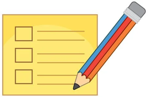 Flat Vector Illustration of a Yellow Checklist Note and Pencil Иллюстрация