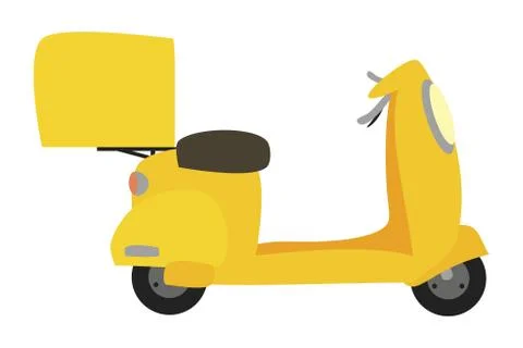 Flat vector illustration of a yellow electric delivery scooter with parcel Illustrazione stock