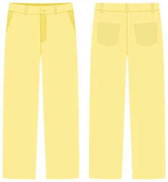 Flat Vector Illustration of Yellow Pastel Trousers Front and Back View Stock Illustration