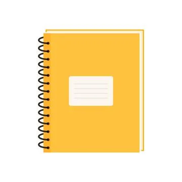 Flat vector illustration of yellow school notebook with spiral bound. Isolated Illustrazione stock