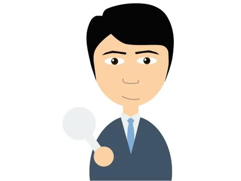 Flat vector illustration of a young asian guy in business suits holding a sma Stock Illustration