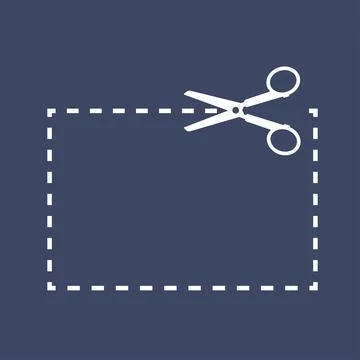 Flat vector image on a black background, scissors cut along the dotted line.. Ilustração Stock