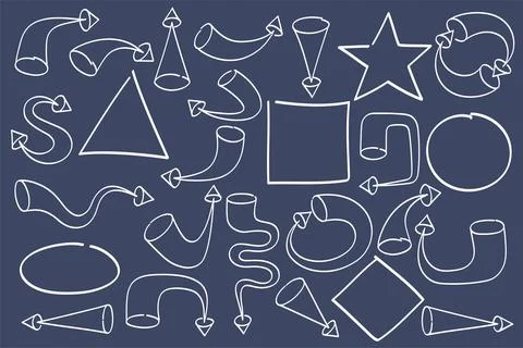 Flat vector image on black background, a set of arrows of different formats.. Stock Illustration