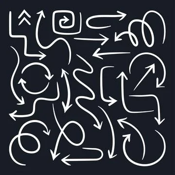 Flat vector image on a black background, a set of arrows of different formats 库存插图