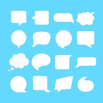 Flat vector image on a blue background, speech bubbles set and clouds for des Illustrazione stock