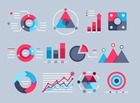 Flat vector image on gray background, set of business icons in the form of gr Stock Illustration