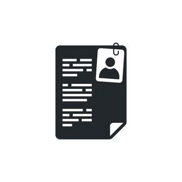 Flat vector image isolated on white background, resume icon with photo, job a Stock Illustration