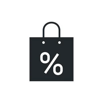 Flat vector image isolated on white background, shopping bag icon with percen Stock Illustration