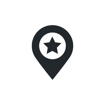 Flat vector image isolated on white background, location icon with star insid Stock Illustration