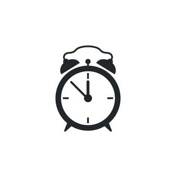 Flat vector image isolated on white background, retro alarm clock icon in bla 스톡 일러스트