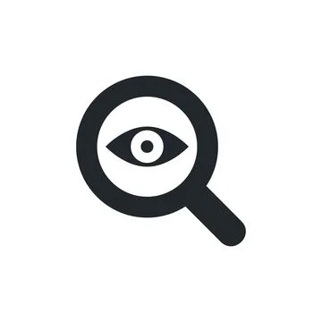 Flat vector image isolated on white background, magnifier icon with eye insid Stock Illustration