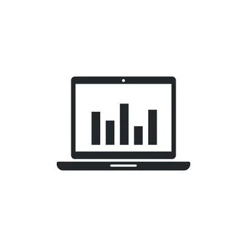 Flat vector image isolated on white background, laptop icon with chart on scr Illustrazione stock