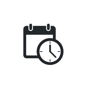 Flat vector image isolated on white background, calendar and clock icon, time Illustrazione stock