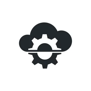 Flat vector image isolated on white background, cloud and gear icon, data pro 스톡 일러스트