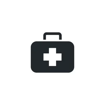 Flat vector image isolated on white background, medical kit icon in black col Stock Illustration