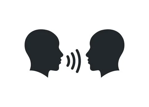 Flat vector image isolated on white background, icon of human heads and voice Stock Illustration