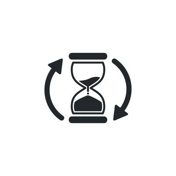 Flat vector image isolated on white background, hourglass icon with arrows go Stock Illustration