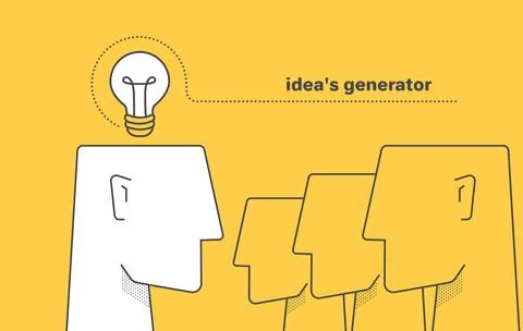 Flat vector image in a linear style on a yellow background, a man's head an.. Stock Illustration