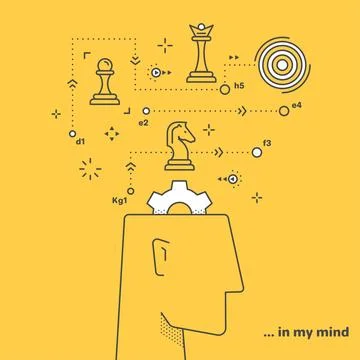Flat vector image in a linear style on a yellow background, human head and .. イラスト素材