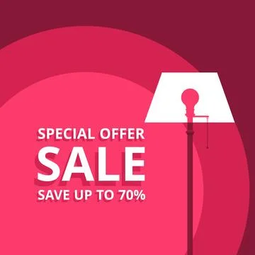Flat vector image on red background, floor lamp as a silhouette, text in th.. Stock Illustration
