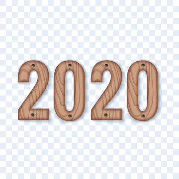 Flat vector image on a transparent background, wooden figures 2020 screwed wi Stock Illustration