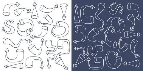 Flat vector image on a white and gray background, a set of arrows of differen 库存插图