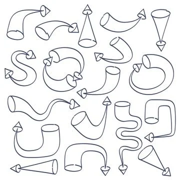 Flat vector image on a white background, a set of arrows of different forma.. 库存插图