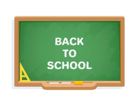 Flat vector image on white background, school board with pieces of chalk and  Stock Illustration