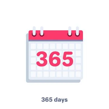 Flat vector image on white background, calendar icon, work 365 days a year Stock Illustration