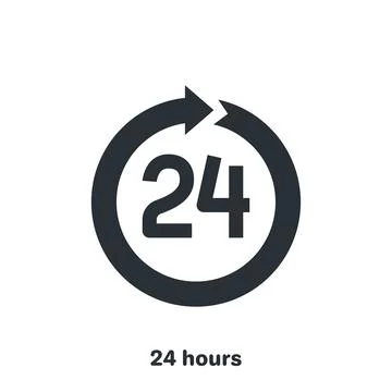 Flat vector image on white background, work icon 24 hours black color Illustrazione stock