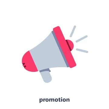 Flat vector image on white background, red loudspeaker icon, attracting peopl Stock Illustration