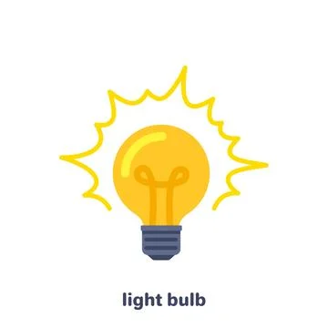 Flat vector image on white background, light emitting bulb, business icon ide Stock Illustration