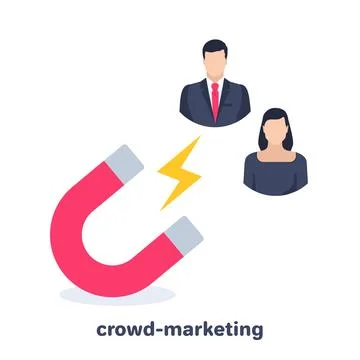 Flat vector image on white background, big red magnet and icons of people in  Stock Illustration
