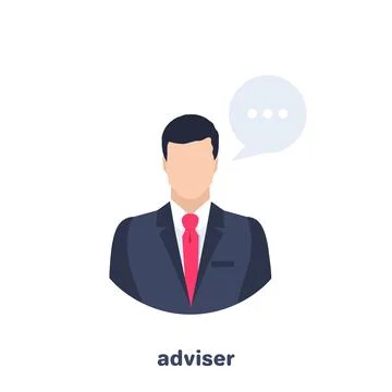 Flat vector image on white background, man in business suit, online consultan Stock Illustration