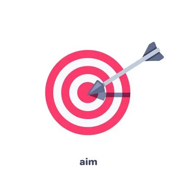 Flat vector image on white background, target with arrow jutting out of it, b Stock Illustration
