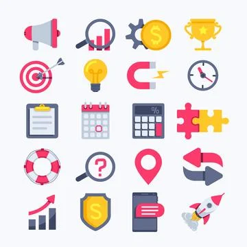 Flat vector image on white background, business and SEO icons, promotion and  Stockillustratie