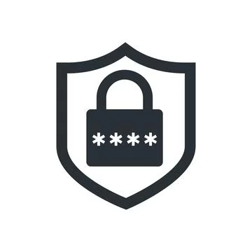 Flat vector image on white background, door lock icon and code on a shield, u Stock Illustration