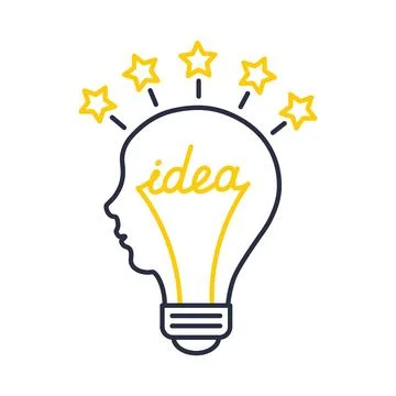 Flat vector image on a white background, head icon in the form of a light bul Stock Illustration