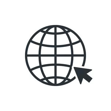 Flat vector image on white background, globe icon with arrow, internet activi Illustrazione stock