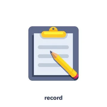 Flat vector image on a white background, tablet with a sheet of paper and a p Stock Illustration