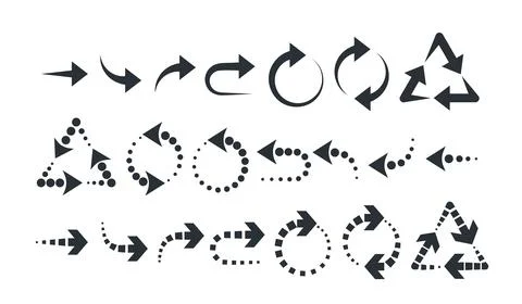 Flat vector image on white background, set of dynamic arrows 库存插图